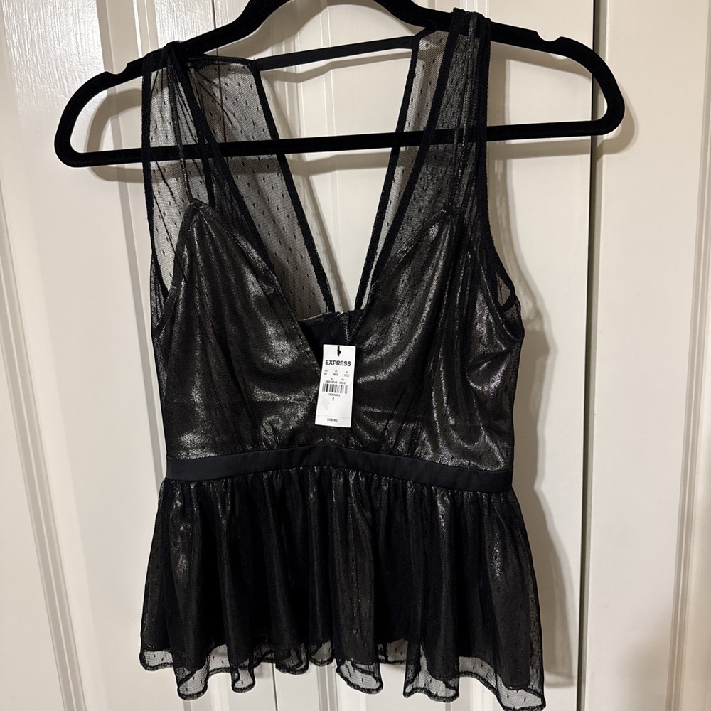 Express Deep V-Neck Metallic Mesh Tank NW Size 0 New Years Eve Holidays